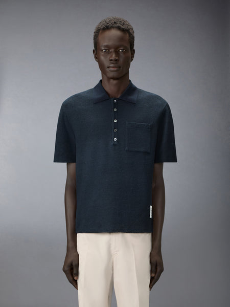 TEXTURED COTTON LINEN POLO NAVY