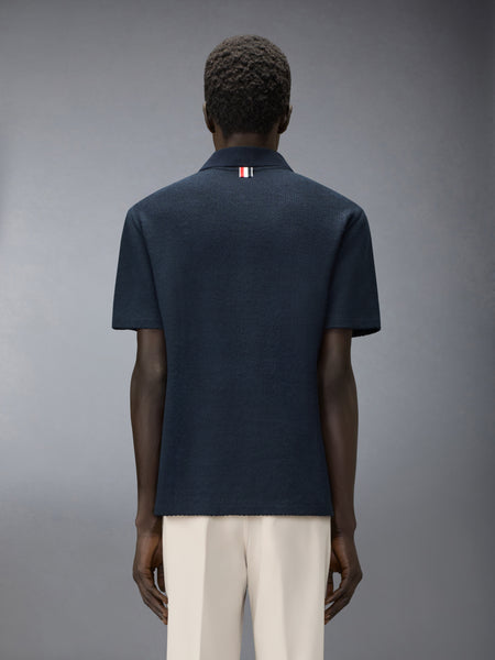 TEXTURED COTTON LINEN POLO NAVY
