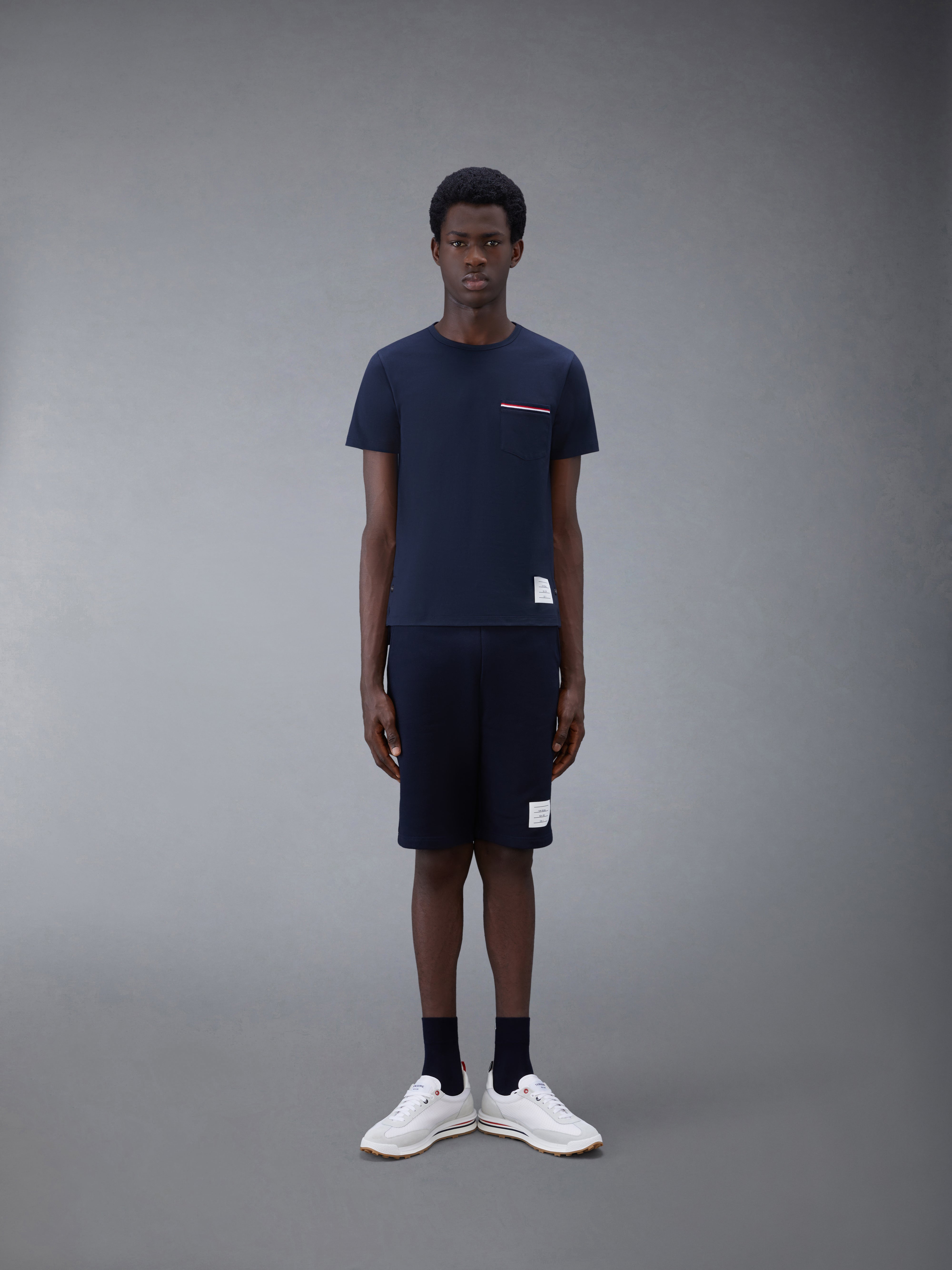 THOM BROWNE☆3LINE ポケット付 Tシャツ NAVY 3 Thom Browne Logo Patch Short Sleeve Sweatshirt Navy Women's