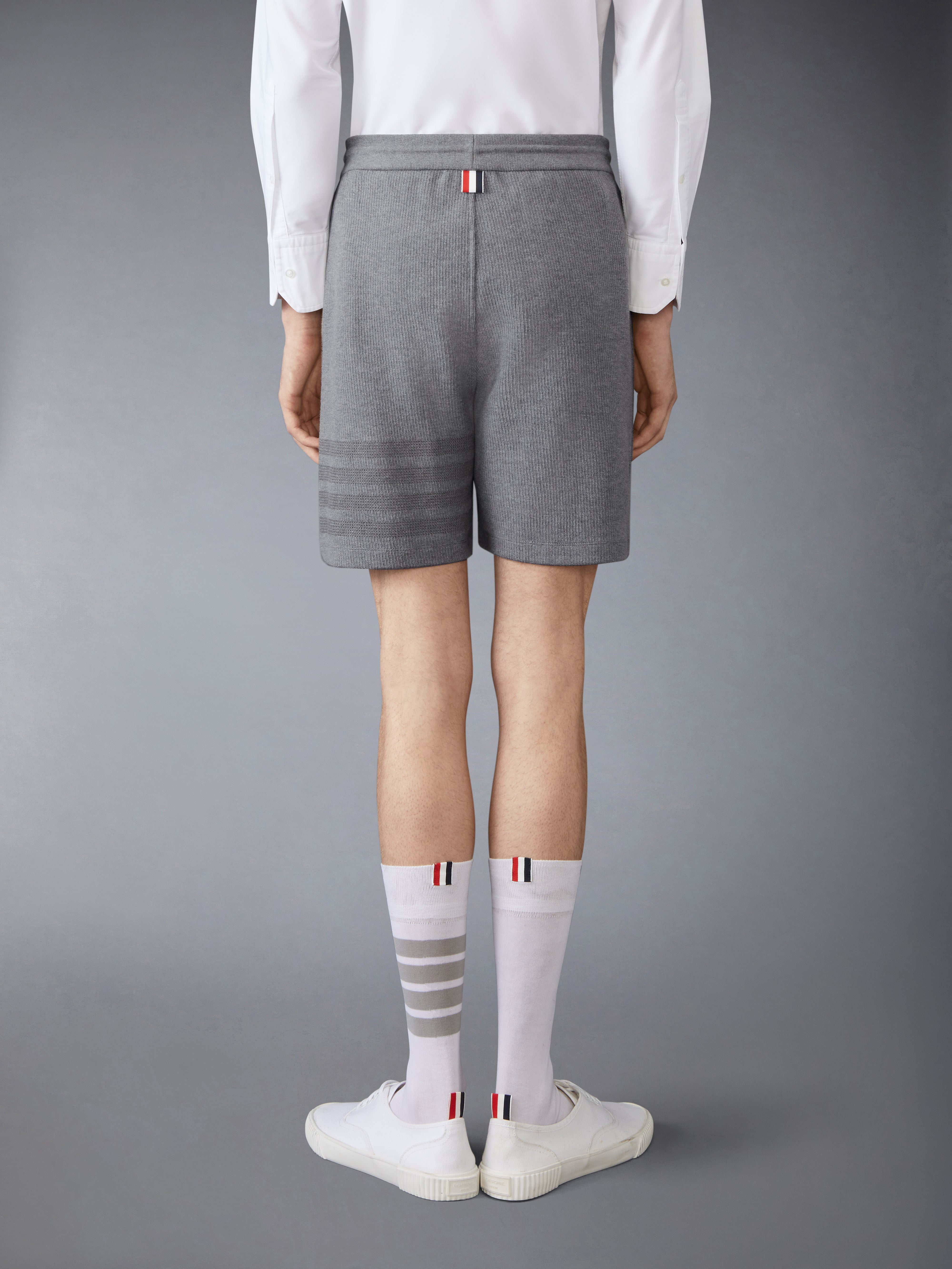 Mid Thigh Shorts In Textured Cotton W/ Emb 4 Bar | Thom Browne