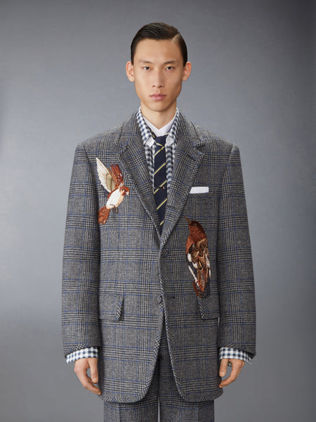 PRINCE OF WALES HUNTING TWEED BIRD APPLIQUE OVERSIZED JACKET