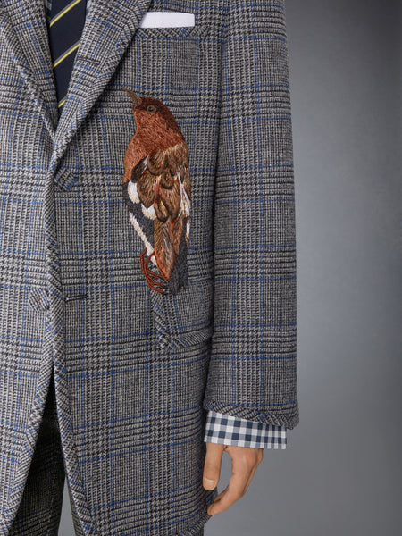 PRINCE OF WALES HUNTING TWEED BIRD APPLIQUE OVERSIZED JACKET