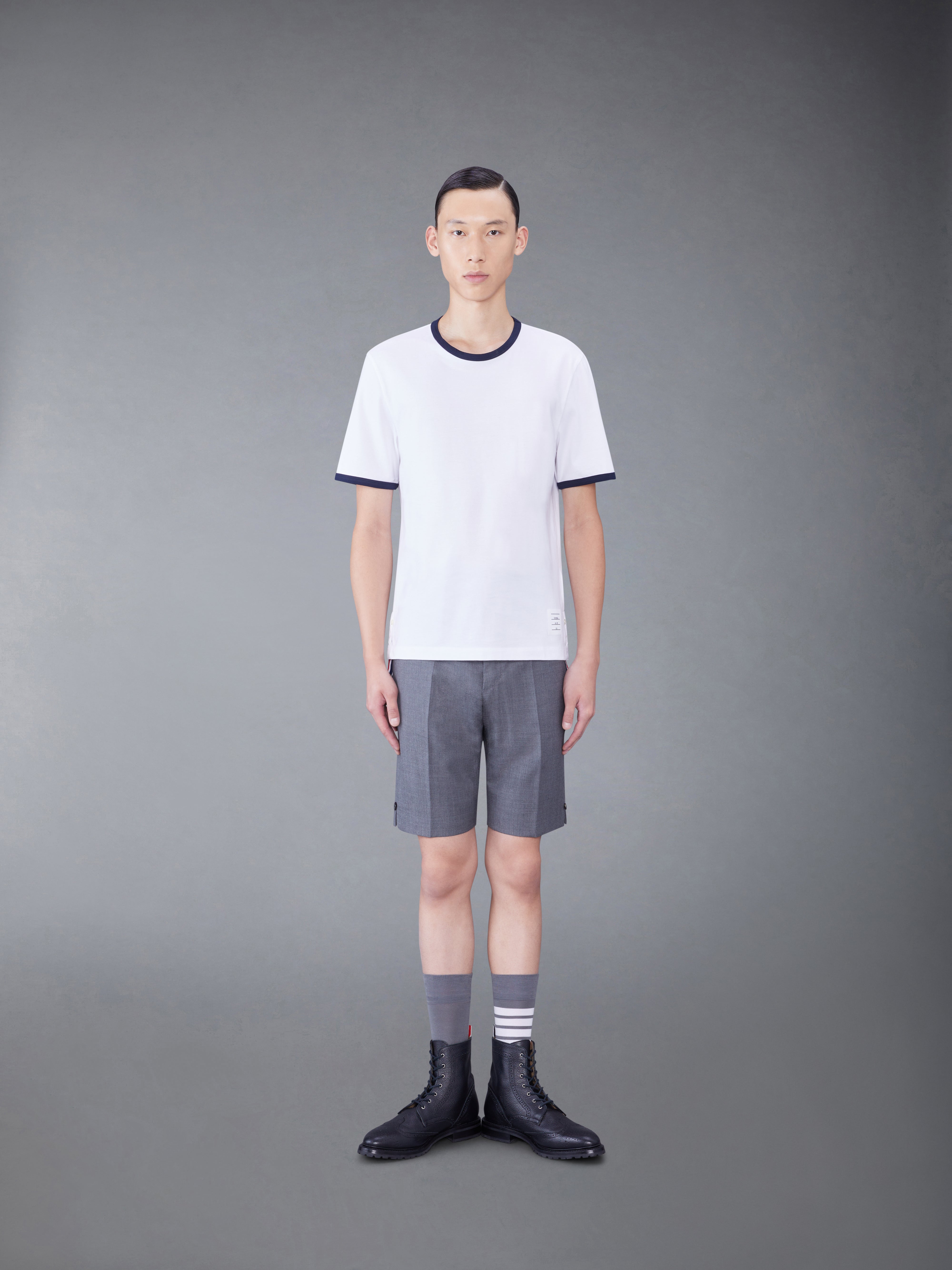 THOM BROWNE シャシショトスリフTシャツ MJS252AJ0138 100 Jersey Ringer Tee | Thom Browne