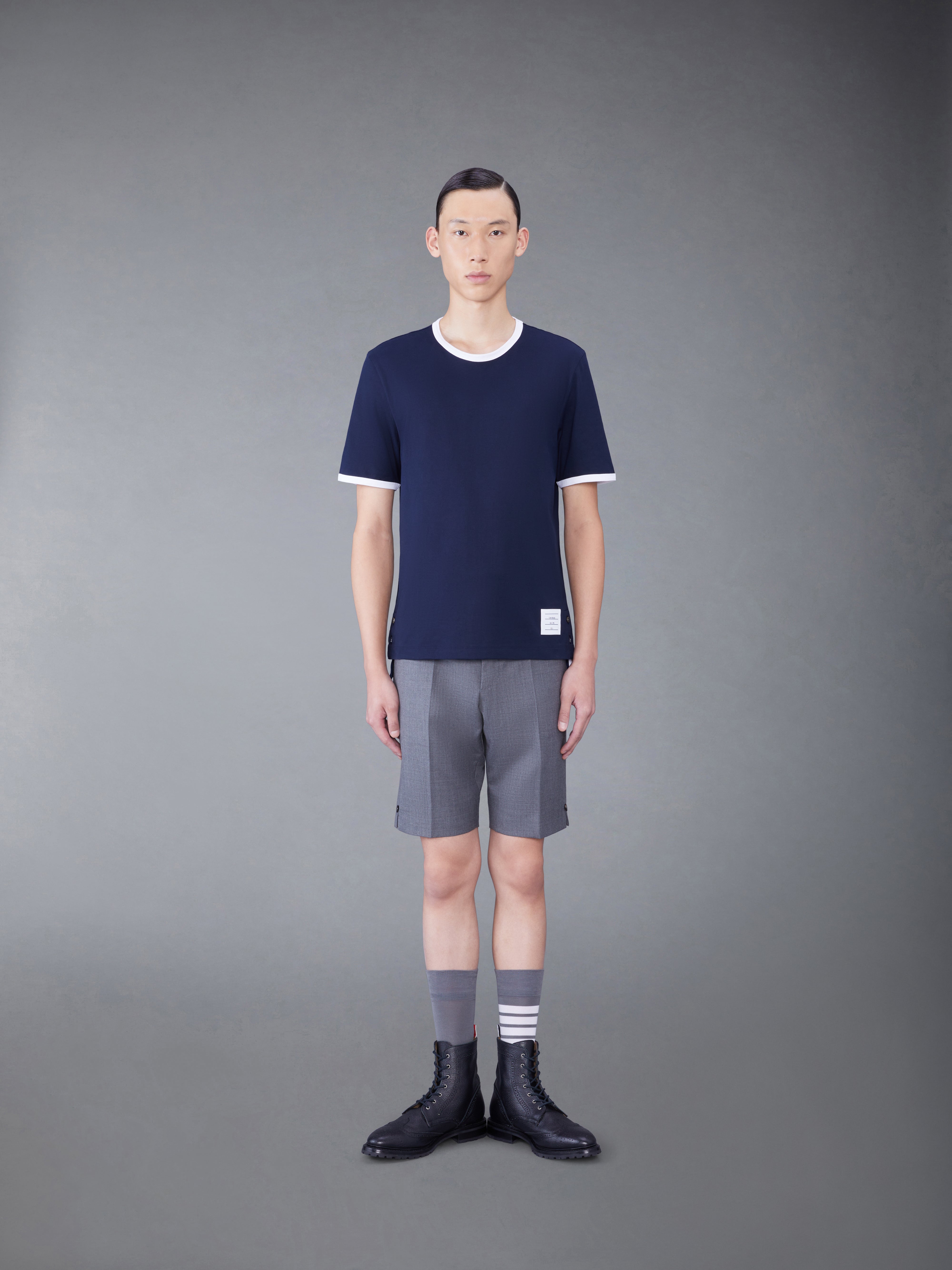 ミディアムウェイトジャージーリンガーTシャツ | Thom Browne