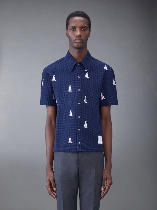 sailboat dress shirt SAILBOAT PERFORMANCE SEERSUCKER SHORT SLEEVE SHIRT WHITE/PINK / S / Slim