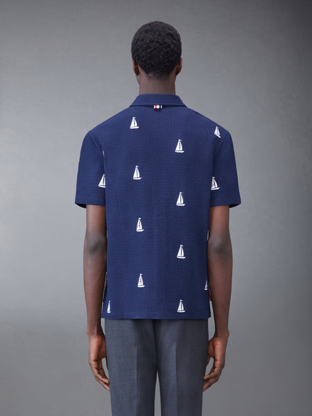 Textured Check Sailboat Short Sleeve Shirt NAVY