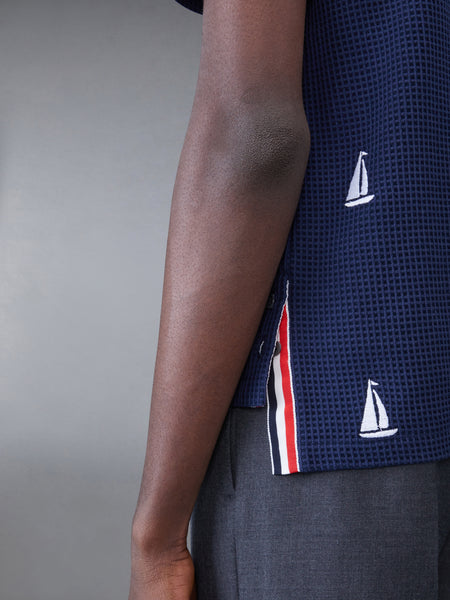 Textured Check Sailboat Short Sleeve Shirt NAVY