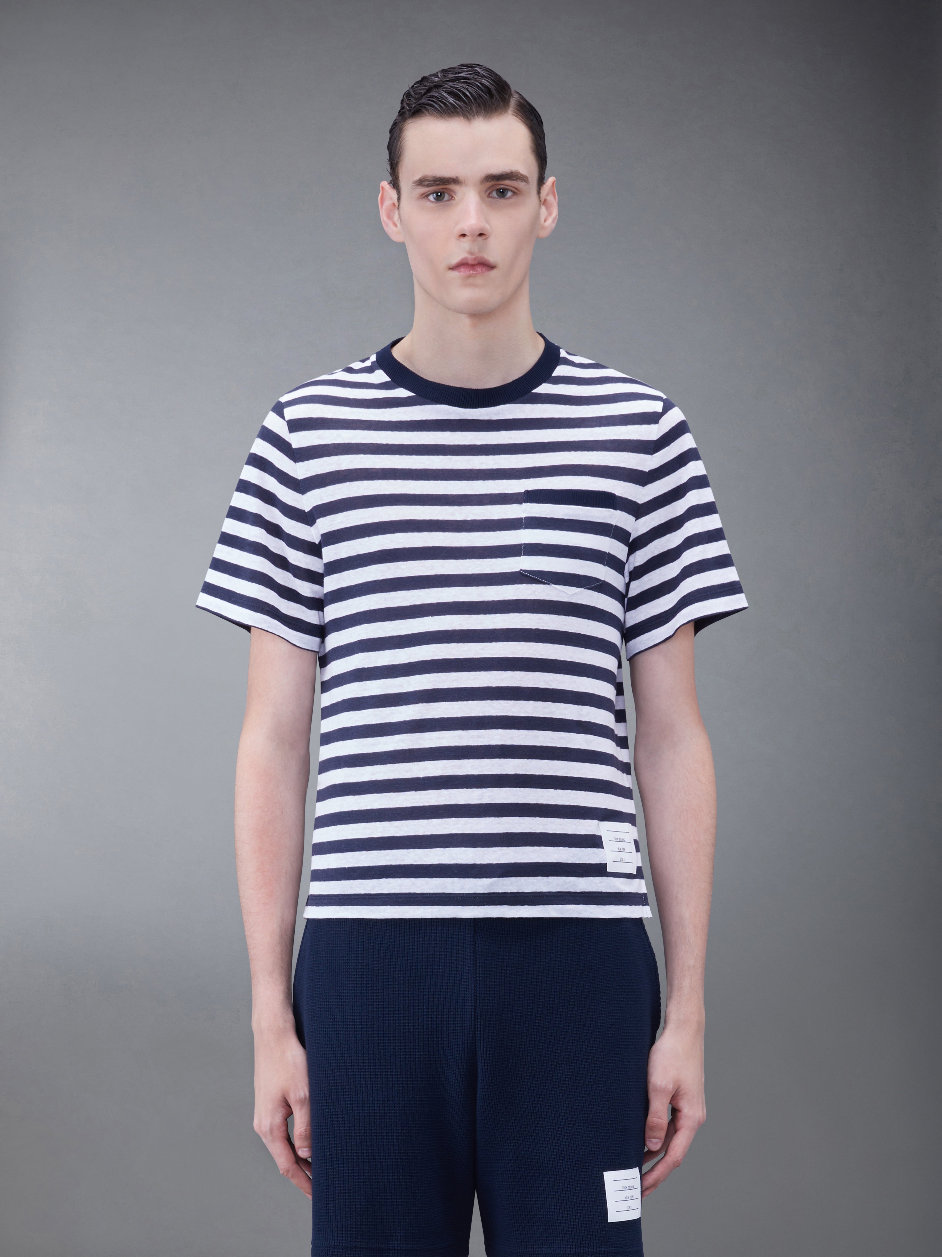 リネンジャージー 半袖 ストライプポケットTシャツ | Thom Browne
