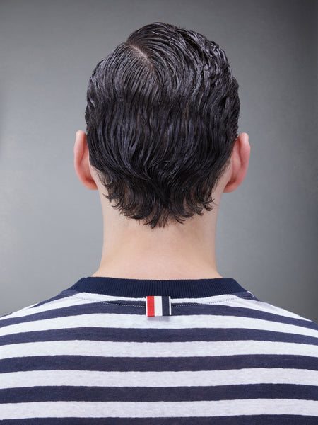 リネンジャージー 半袖 ストライプポケットTシャツ ネイビー