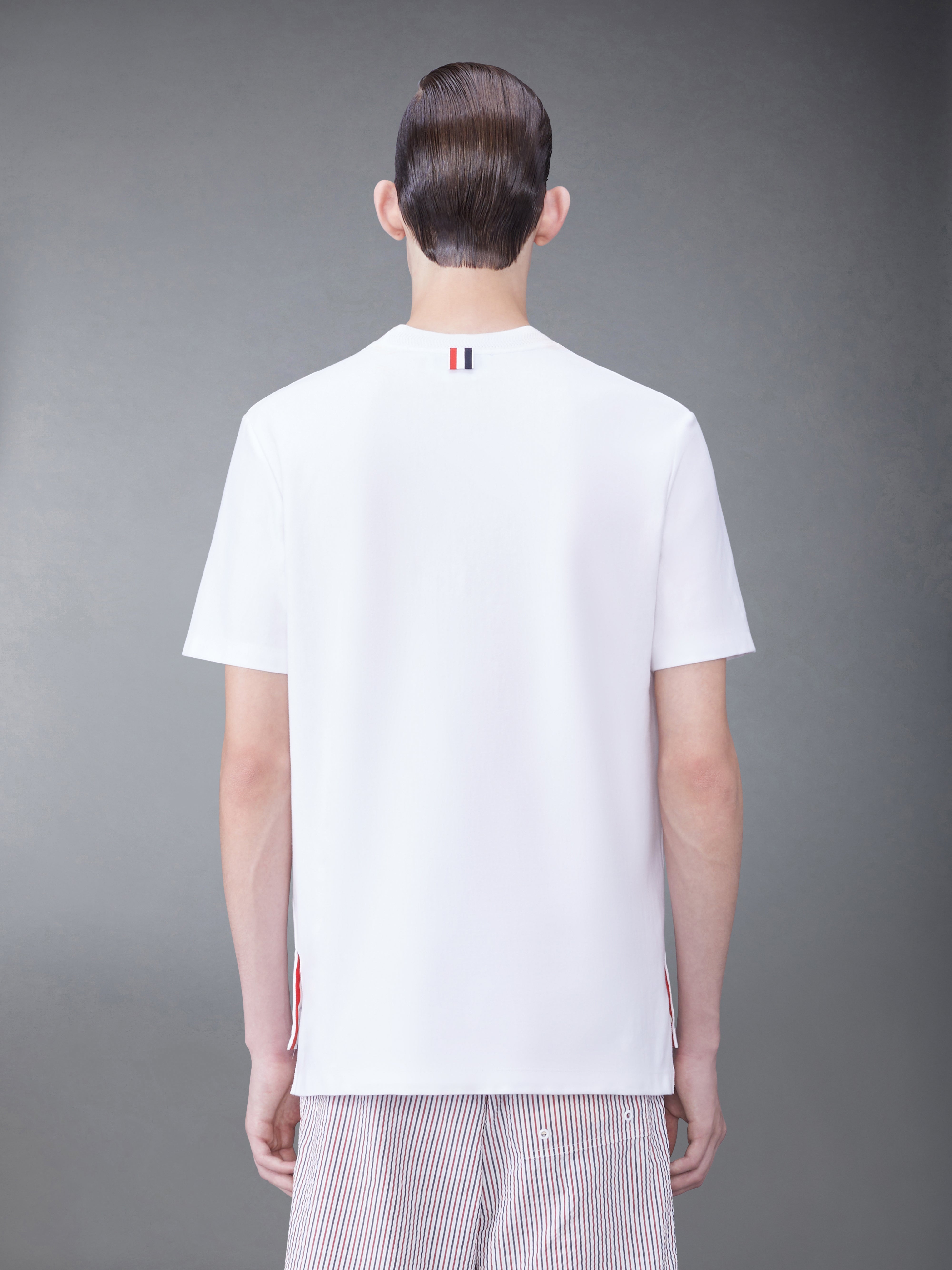 Short Sleeve Tee W/ Navy 4 Bar Snake Embroidery In Medium