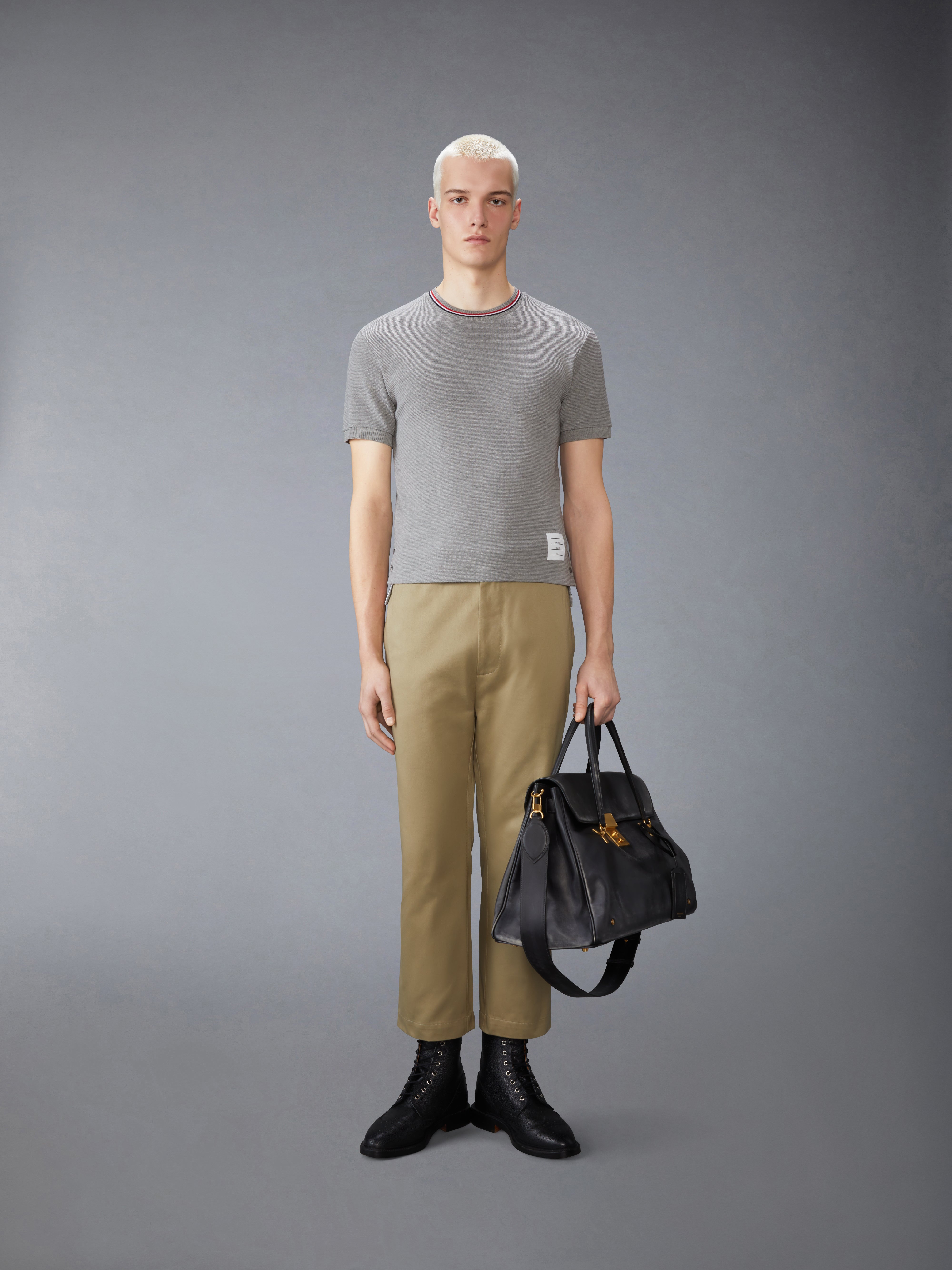 Tシャツ・カットソー THOM BROWNE Waffle Ribbed Cuff T-Shirt MJS287A J0216 055 Cotton Waffle Rib Cuff Tee | Thom Browne
