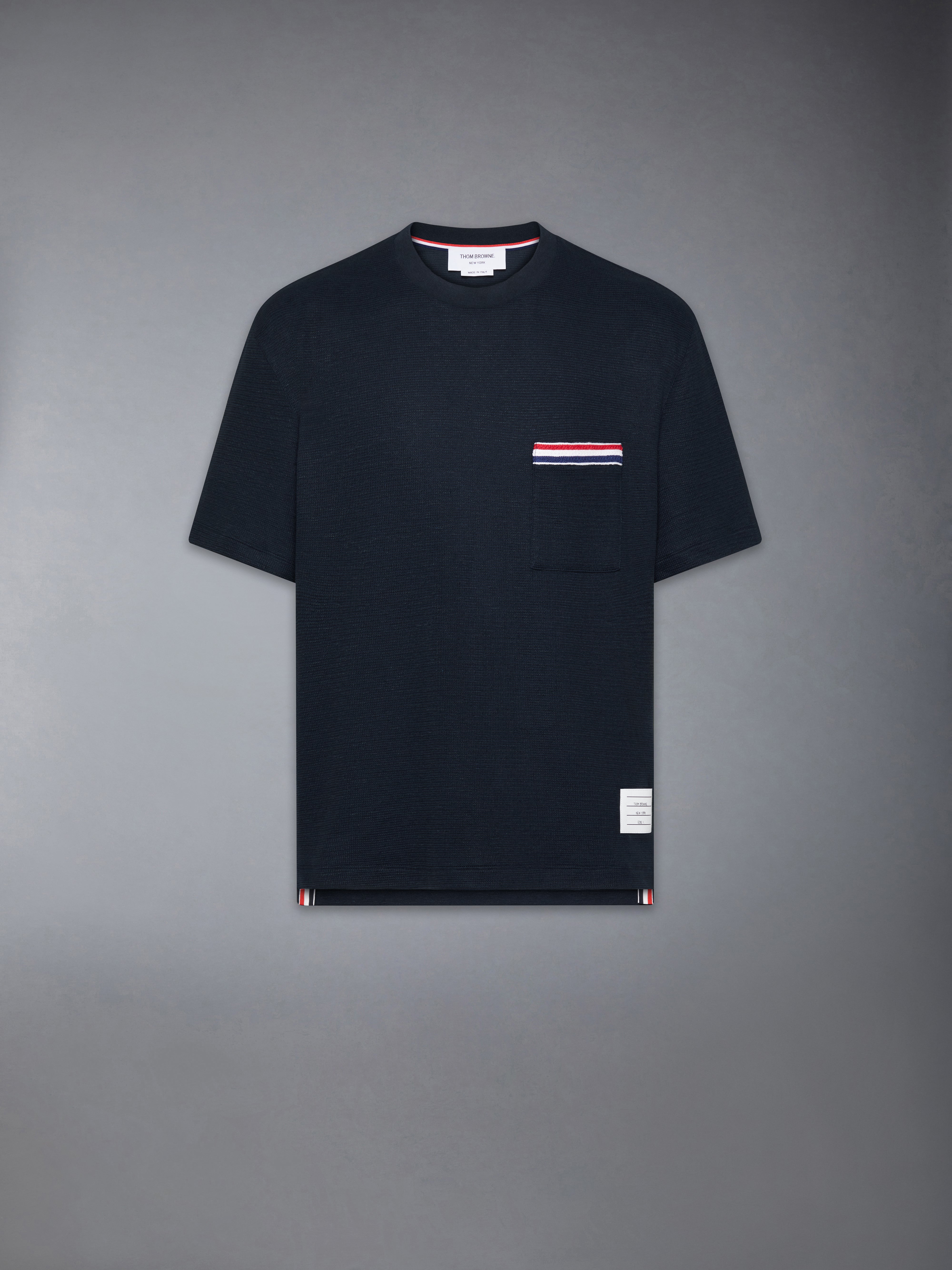 テクスチャード コットン リネン RWB 刺繍Tシャツ | Thom Browne テクスチャード コットン リネン RWB 刺繍Tシャツ | Thom Browne
