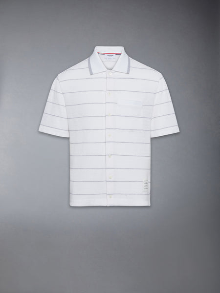 STRIPE WAFFLE SHORT SLEEVE SHIRT WHITE/LT GREY