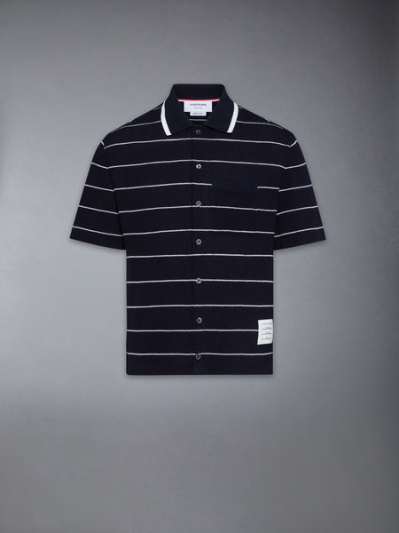 STRIPE WAFFLE SHORT SLEEVE SHIRT NAVY/WHITE