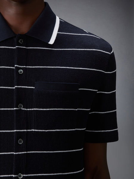 STRIPE WAFFLE SHORT SLEEVE SHIRT NAVY/WHITE