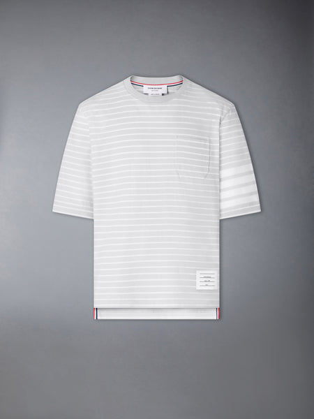 JERSEY 4-BAR KNIT POCKET TEE PALE GREY/WHITE