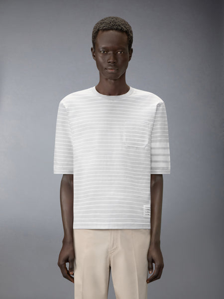JERSEY 4-BAR KNIT POCKET TEE PALE GREY/WHITE