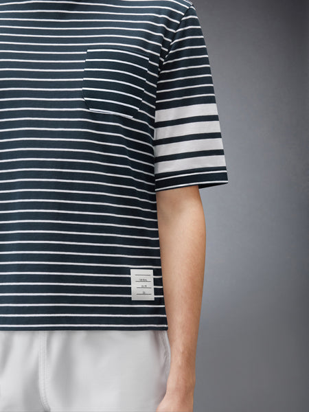 JERSEY 4-BAR KNIT POCKET TEE NAVY/WHITE