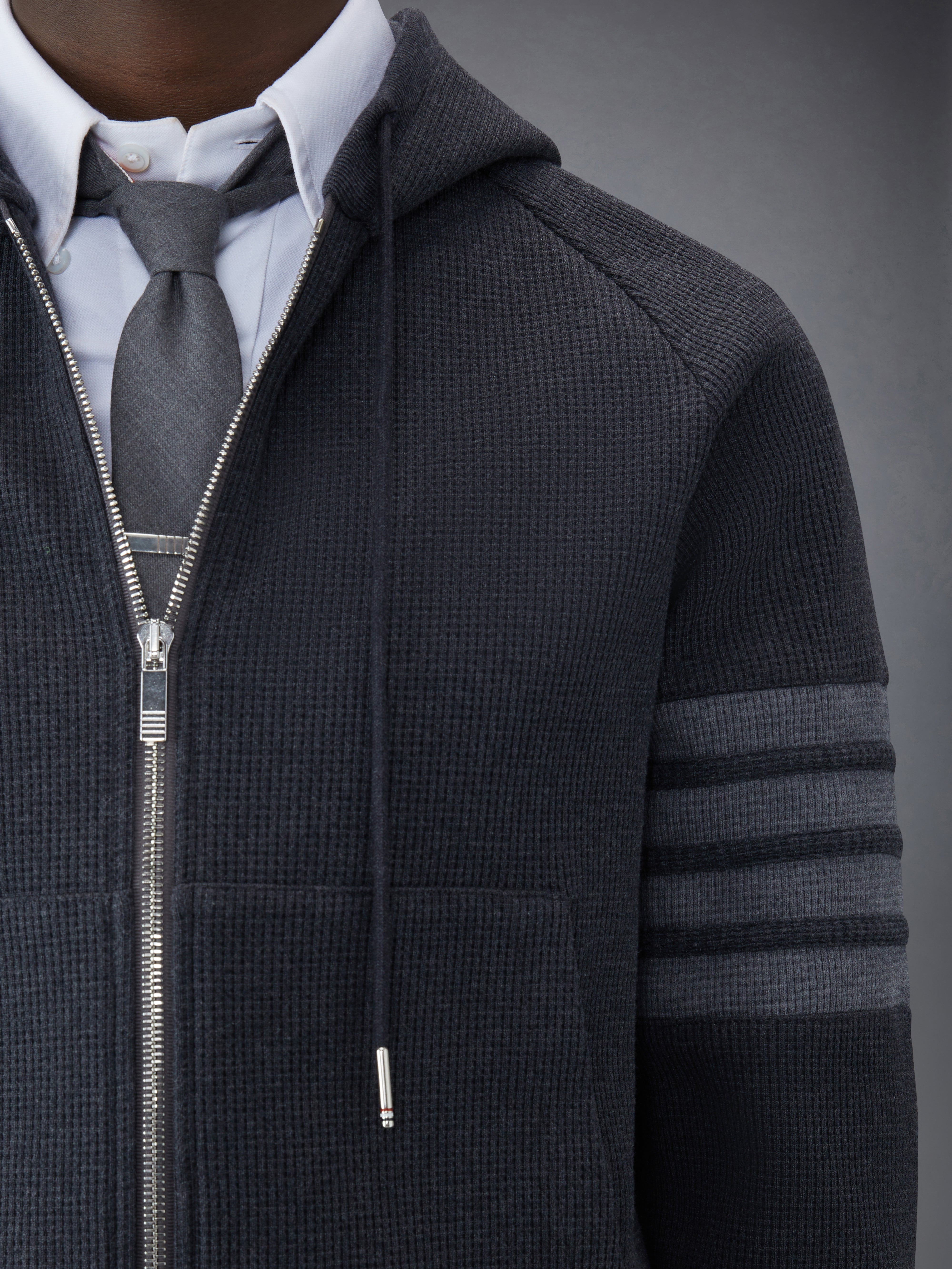 Waffle Raglan Full Zip Hoodie | Thom Browne
