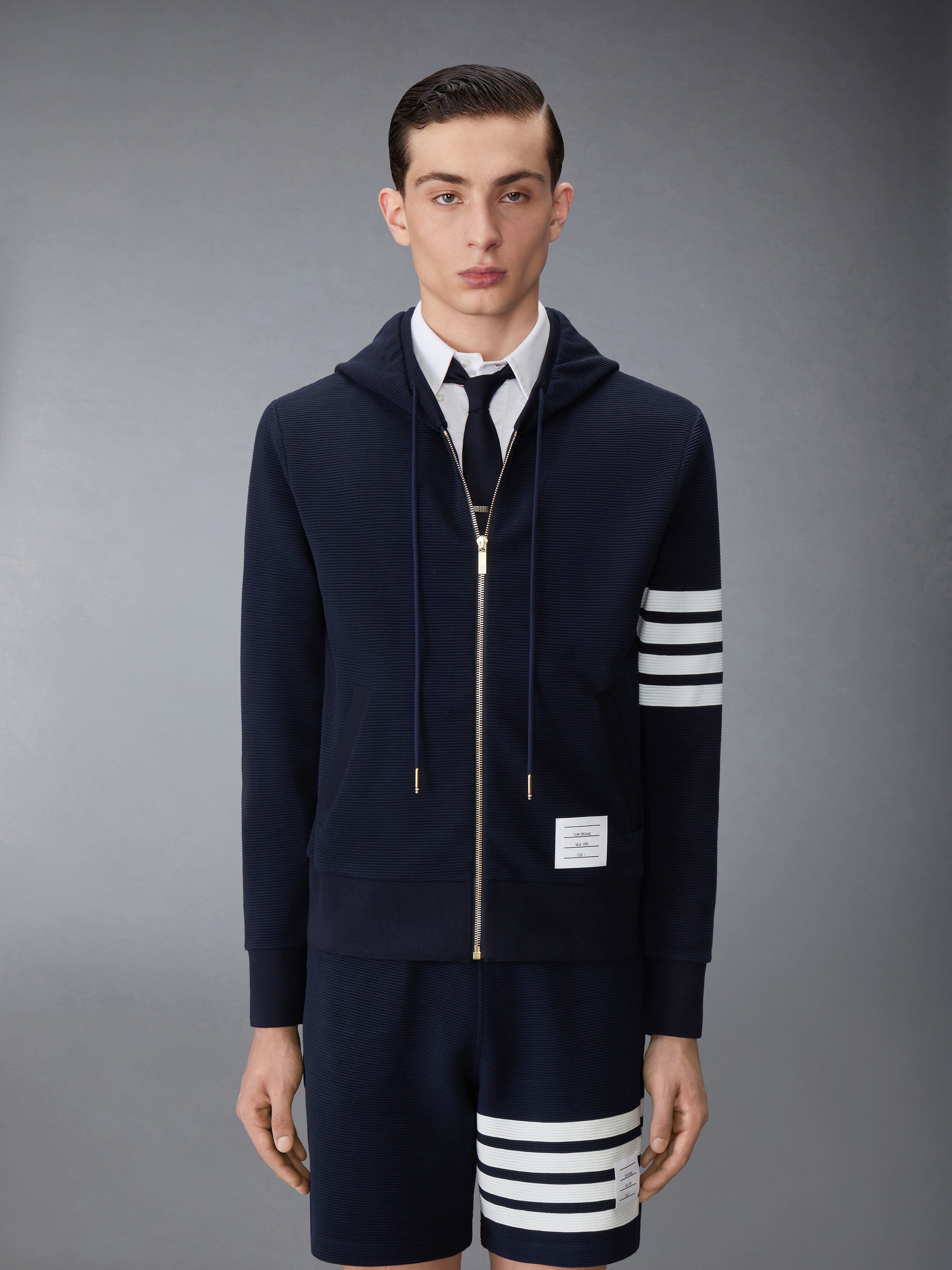 White Oxford Hooded Zip-front Shirt | Thom Browne