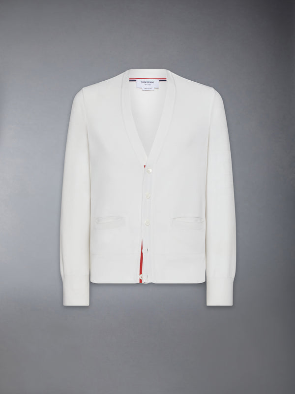 SILK PIQUE 4-BAR V NECK CARDIGAN - featured image