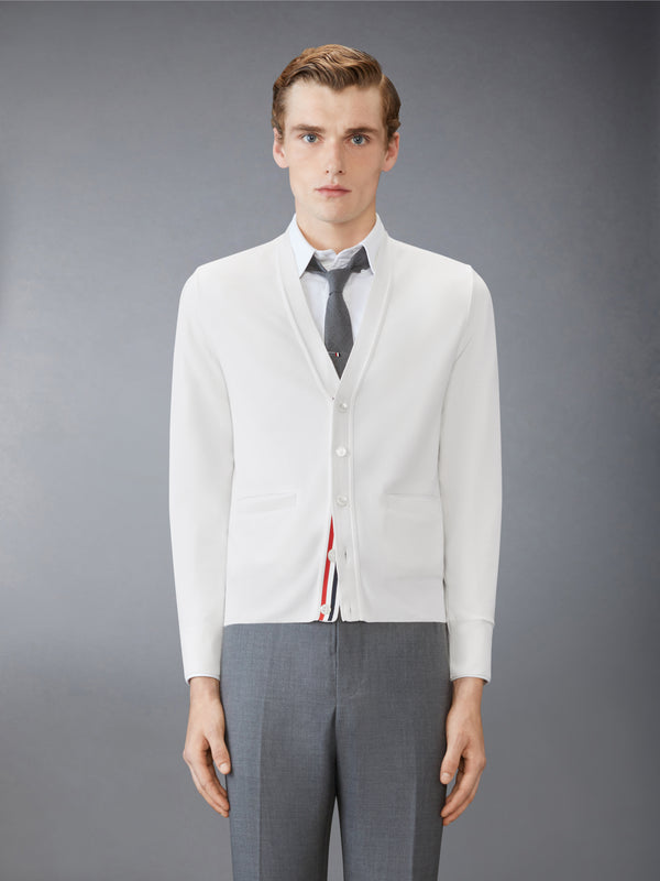SILK PIQUE 4-BAR V NECK CARDIGAN - image 1