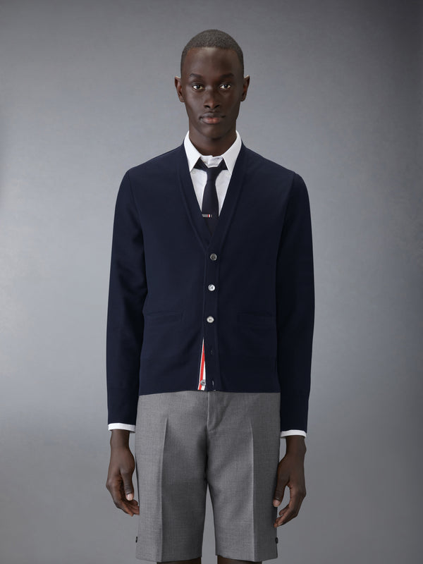 SILK PIQUE 4-BAR V NECK CARDIGAN - image 1