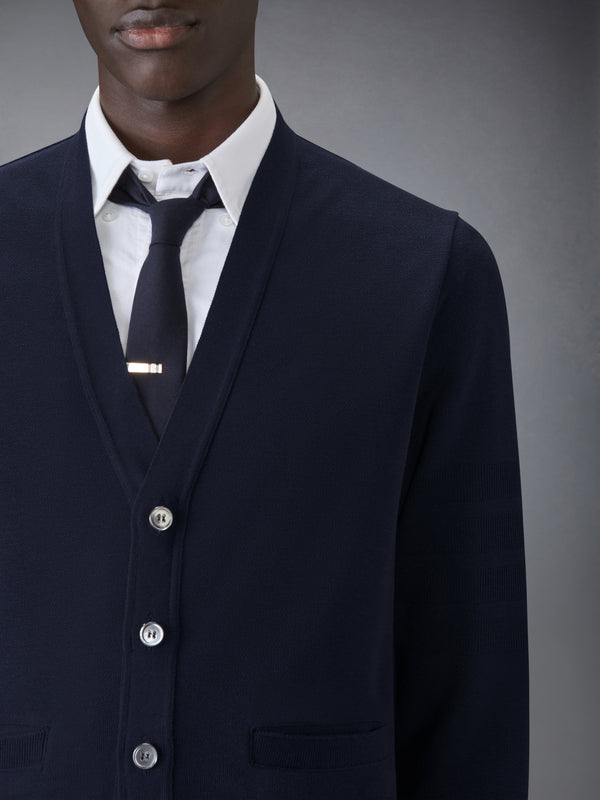 SILK PIQUE 4-BAR V NECK CARDIGAN - image 5