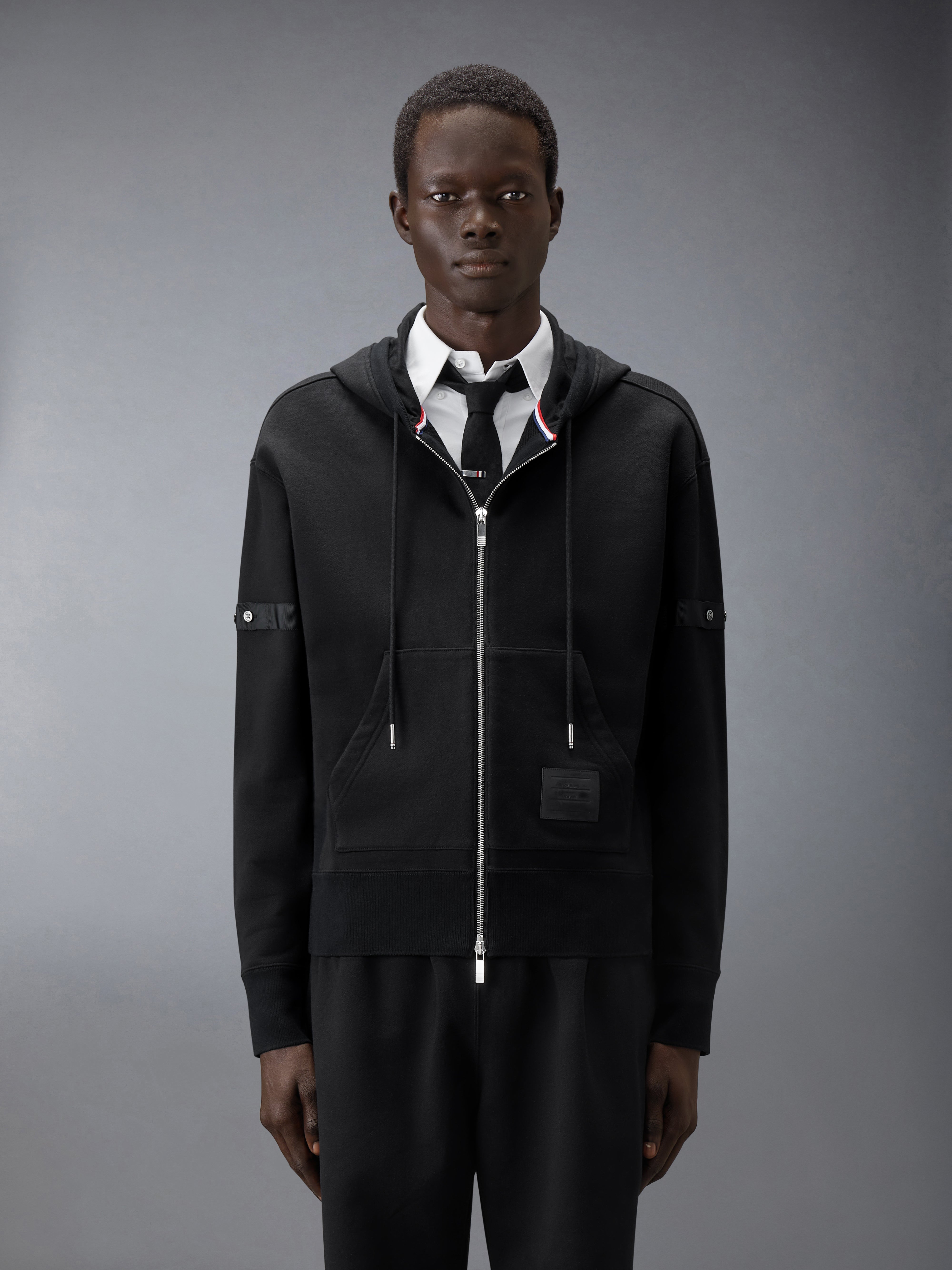 Loopback Jersey Armband Relaxed Zip Up Hoodie | Thom Browne Loopback Jersey Armband Relaxed Zip Up Hoodie | Thom Browne