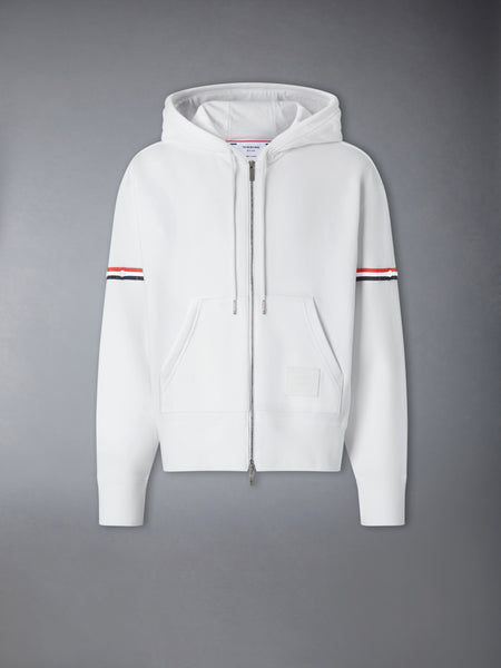 LOOPBACK JERSEY ARMBAND RELAXED ZIP UP HOODIE WHITE