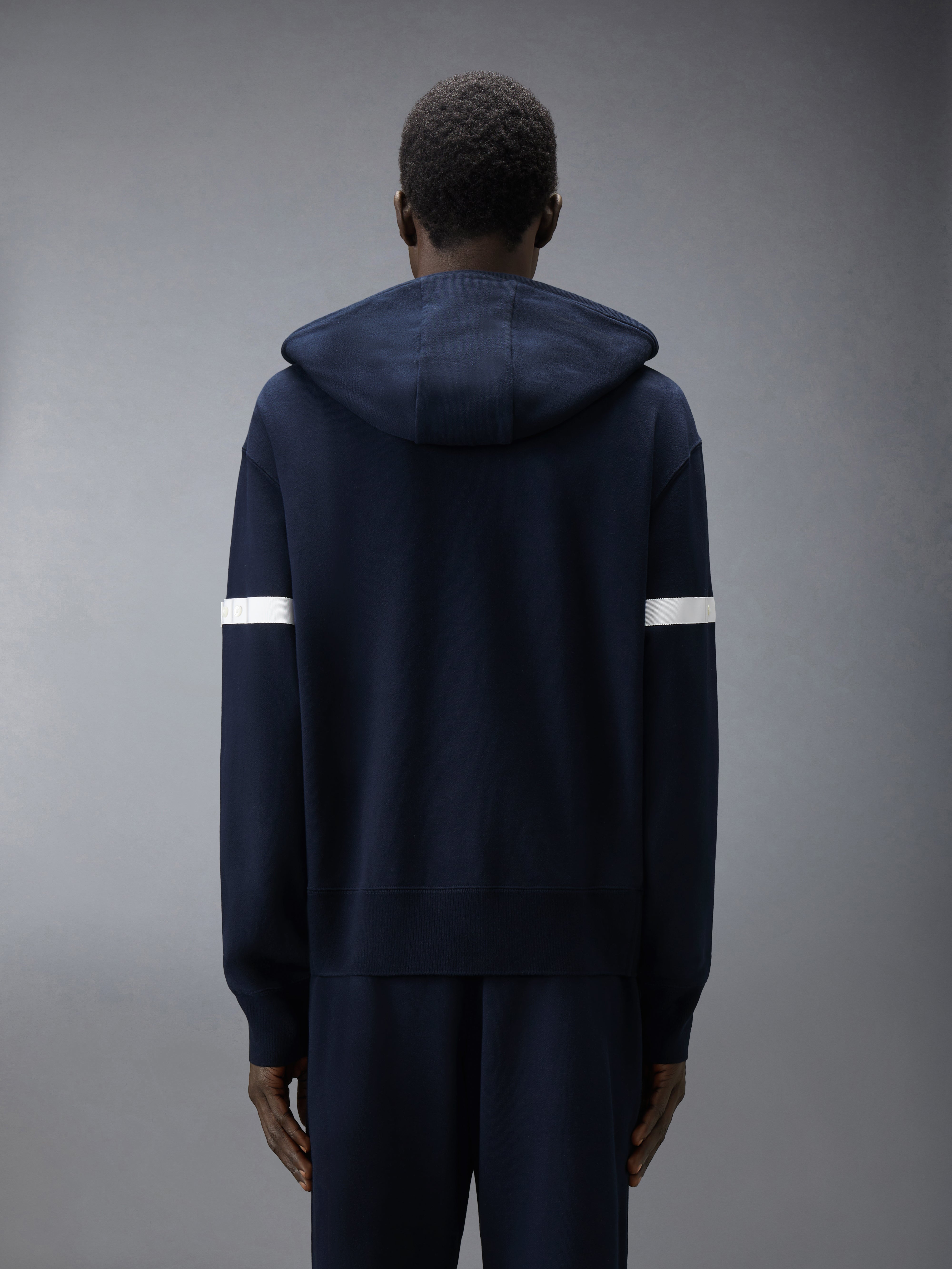Thom Browne ネイビー パーカー Loopback Jersey Armband Relaxed Zip Up Hoodie | Thom Browne