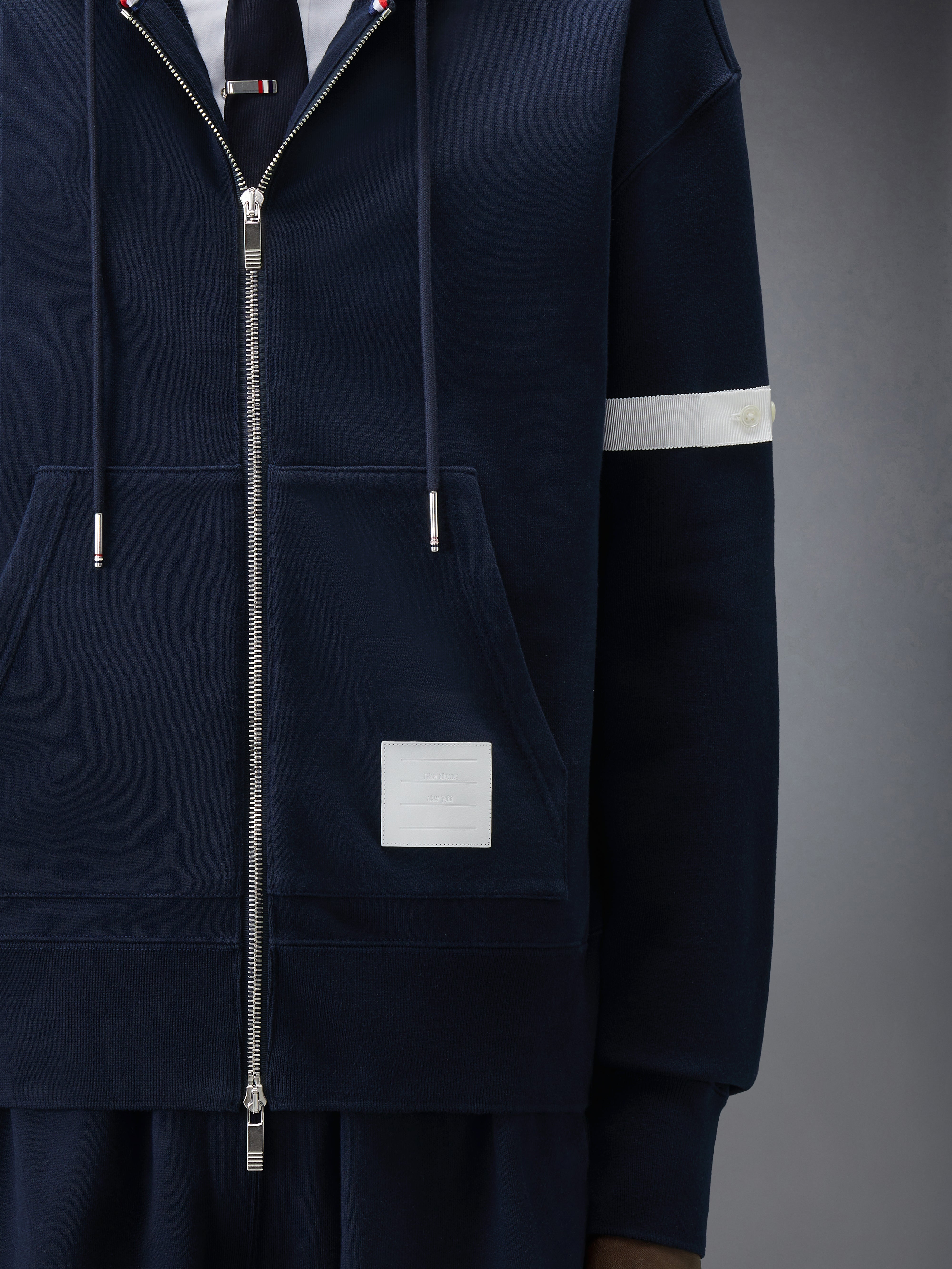 Loopback Jersey Armband Relaxed Zip Up Hoodie | Thom Browne