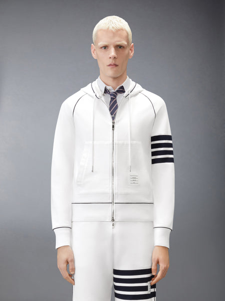 LOOPBACK 4-BAR ZIP UP HOODIE WHITE /NAVY