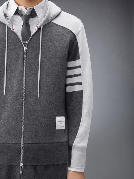 LOOPBACK 4-BAR COLORBLOCK ZIP UP HOODIE DARK GREY / PALE GREY
