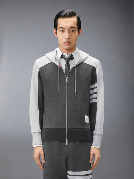 LOOPBACK 4-BAR COLORBLOCK ZIP UP HOODIE DARK GREY / PALE GREY
