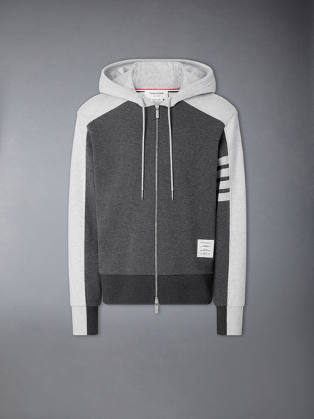 LOOPBACK 4-BAR COLORBLOCK ZIP UP HOODIE DARK GREY / PALE GREY