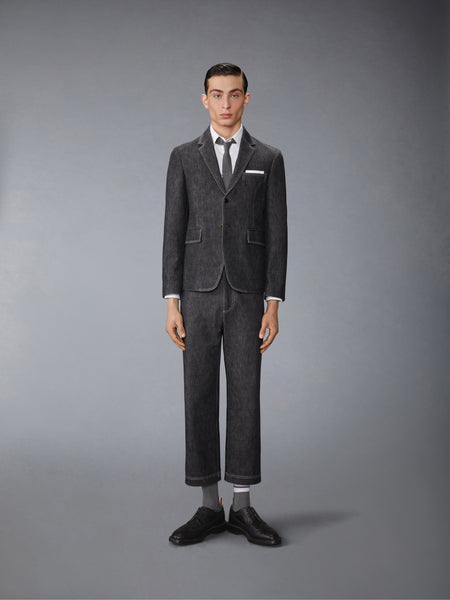 WASHED DENIM CONTRAST TOPSTITCHING UNCONSTRUCTED CLASSIC SPORT COAT BLACK