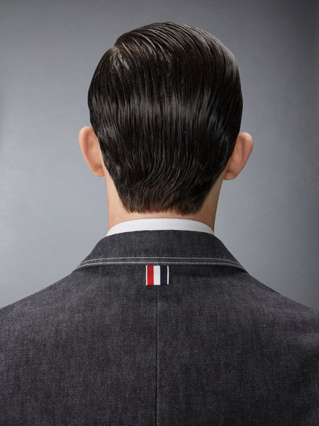 WASHED DENIM CONTRAST TOPSTITCHING UNCONSTRUCTED CLASSIC SPORT COAT BLACK