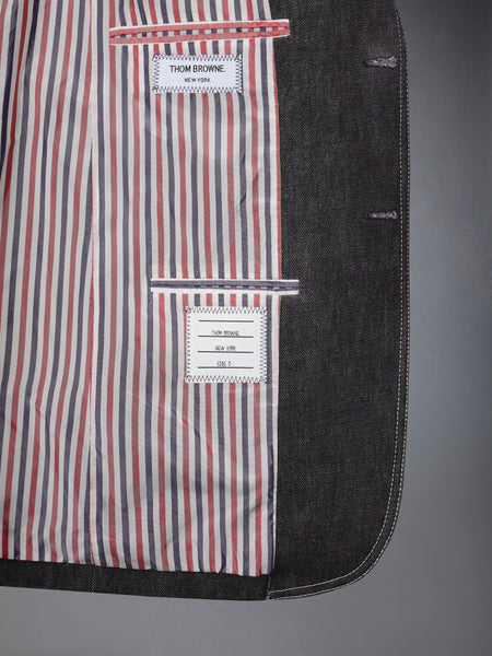 WASHED DENIM CONTRAST TOPSTITCHING UNCONSTRUCTED CLASSIC SPORT COAT BLACK