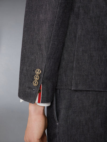 WASHED DENIM CONTRAST TOPSTITCHING UNCONSTRUCTED CLASSIC SPORT COAT BLACK