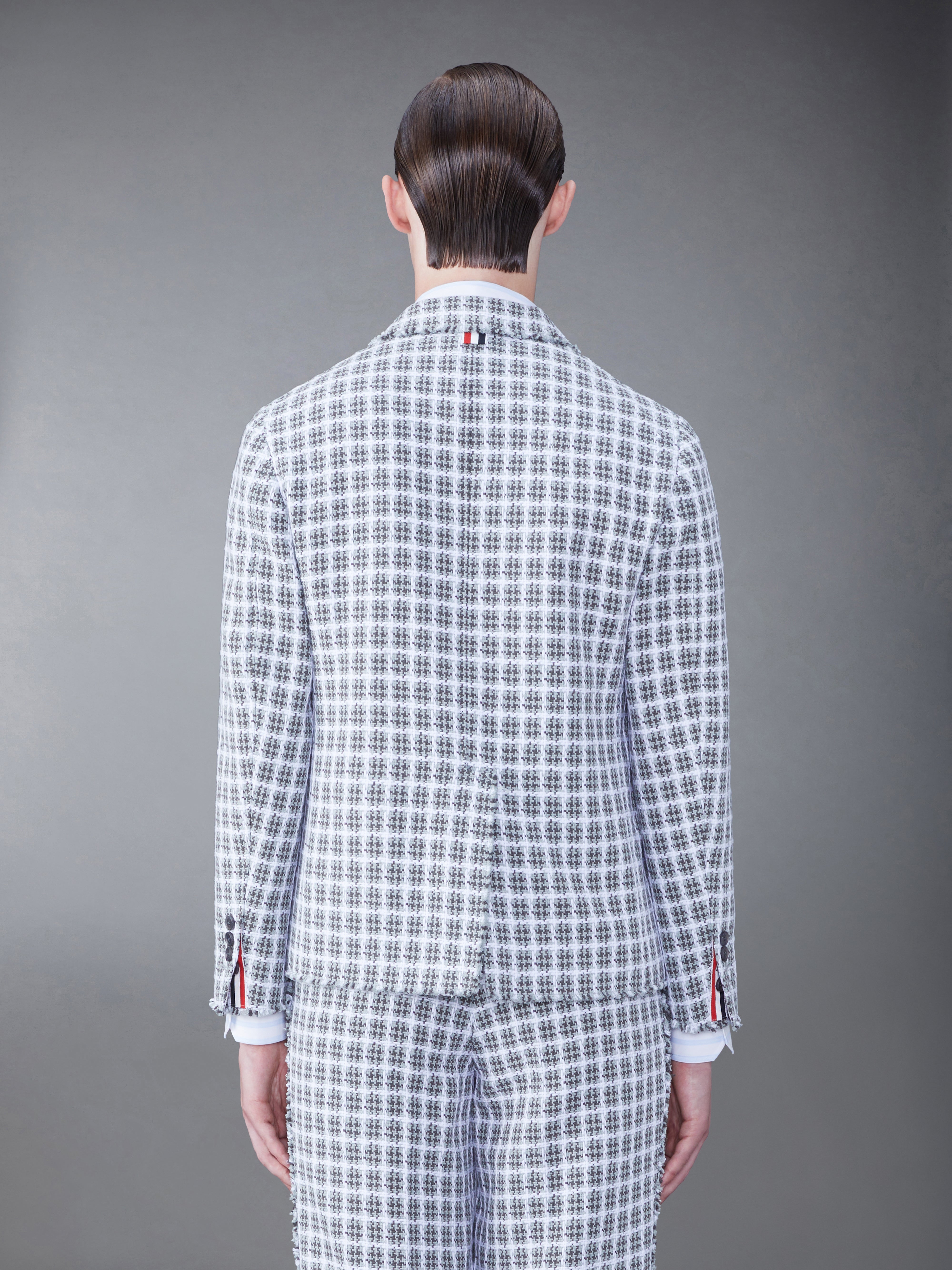 【THOM BROWNE】Checkered Summer Tweed Sleeve Slim Fit Jacket Check Summer Tweed Fray Armband Slim Fit Sport Coat | Thom