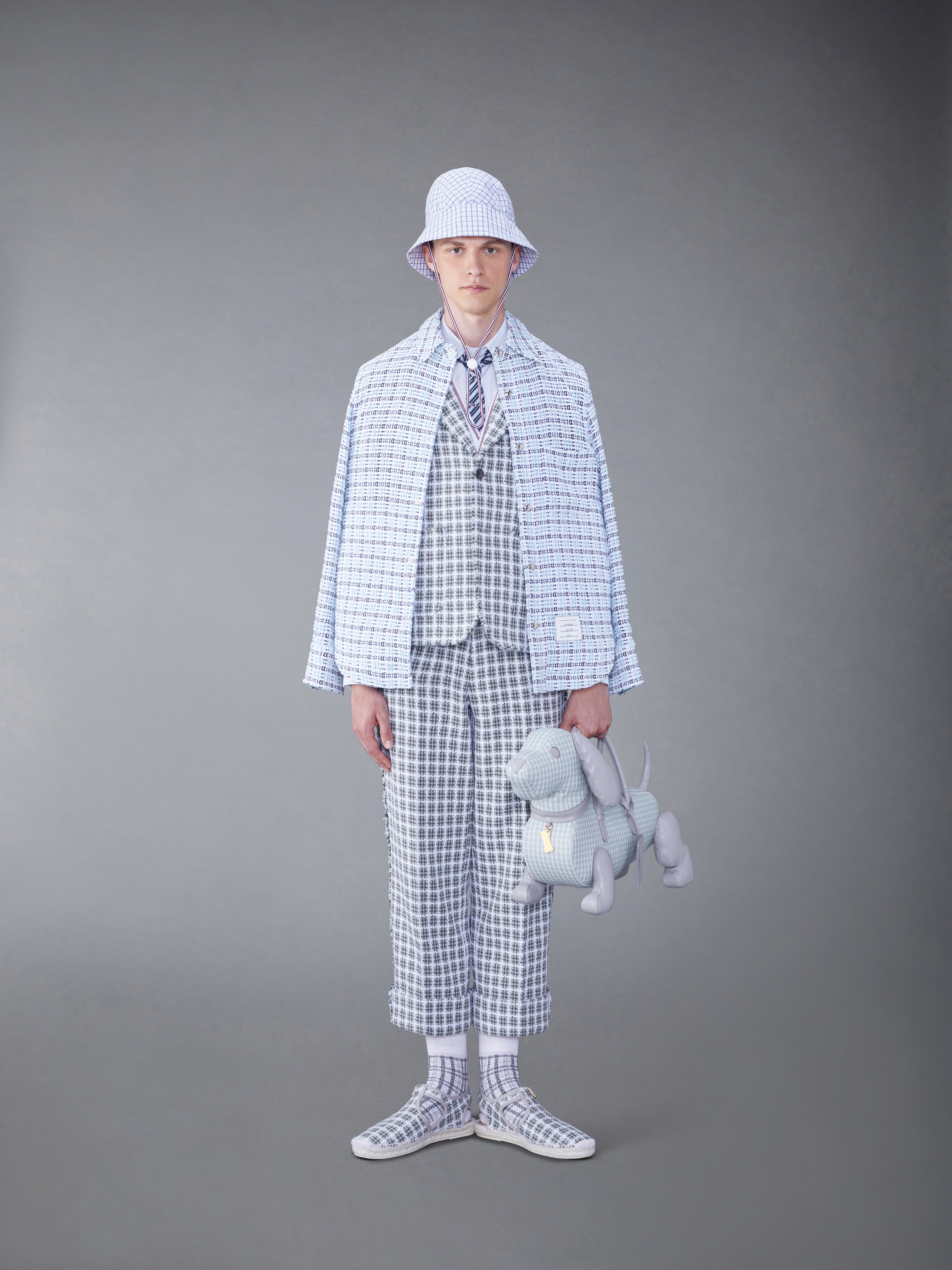 Check Summer Tweed Fray Sack Sport Coat | Thom Browne