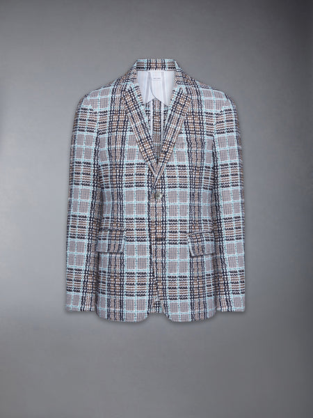 플래드 체크 썸머 트위드 와이드 숄더 스포츠코트 라이트 블루