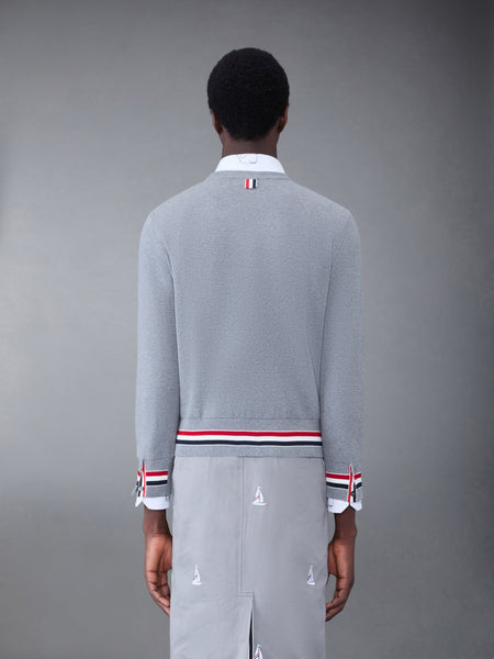 Textured Cotton Stripe Crew Neck Pullover LT GREY