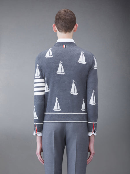 Merino Sailboat 4-bar Crew Neck Pullover MED GREY