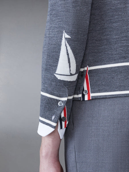 Merino Sailboat 4-bar Crew Neck Pullover MED GREY