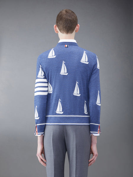 Merino Sailboat 4-bar Crew Neck Pullover NAVY