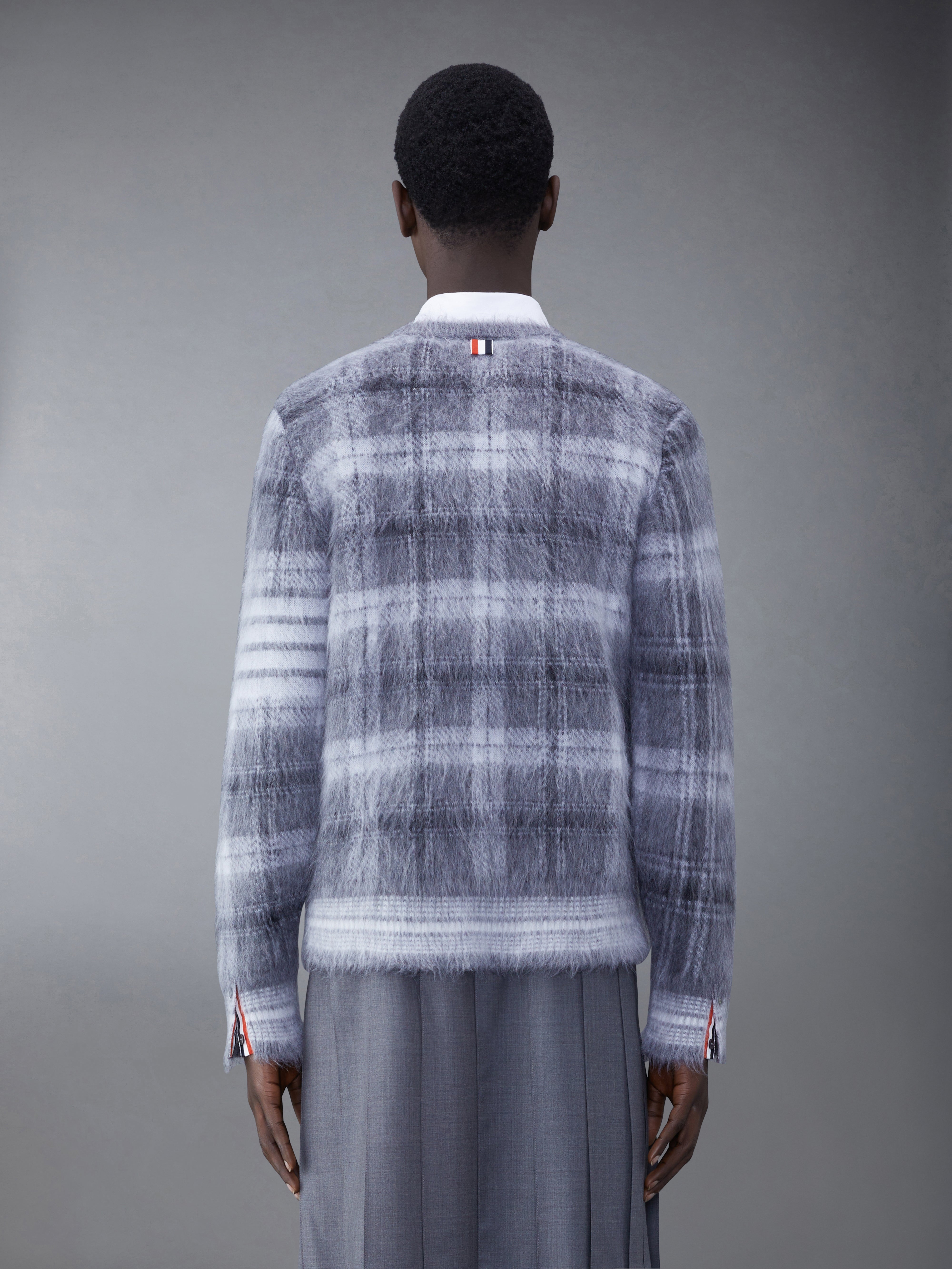 Tartan Mohair Check 4-Bar Crew Neck Pullover | Thom Browne