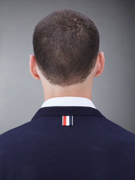 4-BAR FISH ICON CREW NECK PULLOVER NAVY