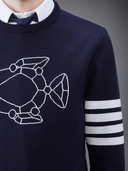 4-BAR FISH ICON CREW NECK PULLOVER NAVY